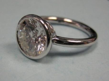 Contemporary Engagement Ring - Platinum Bezel Engagement Ring for Customers 2 carat round diamond.