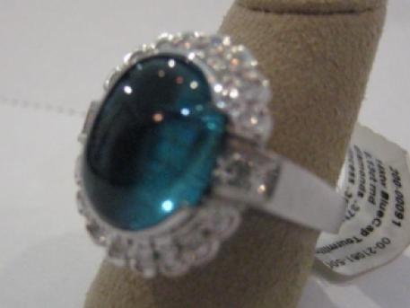Custom Blue Tourmaline Ring - 14kt white gold 8 carat Blue Tourmaline accented by .75 carats in diamonds.