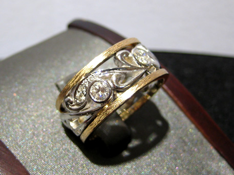 Gold Swirl Ring - This design was made especially for one of our customers. Please contact us if you would like Blue Water Jewelers to design something similar for you!