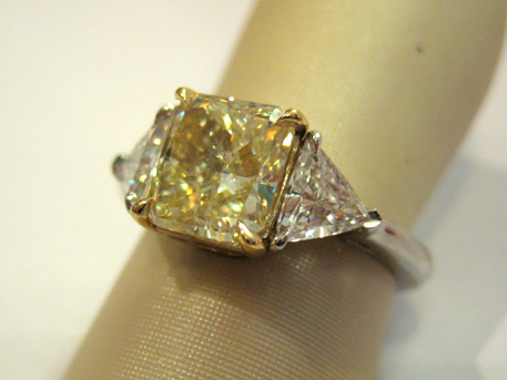 Yellow Radiant Diamond Ring - This design was made especially for one of our customers. Please contact us if you would like Blue Water Jewelers to design something similar for you!